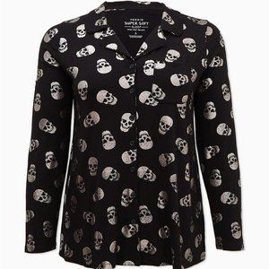 TORRID Super Soft Button Through Black Skull Long Sleeve Sleep Shirt 3 PLUS